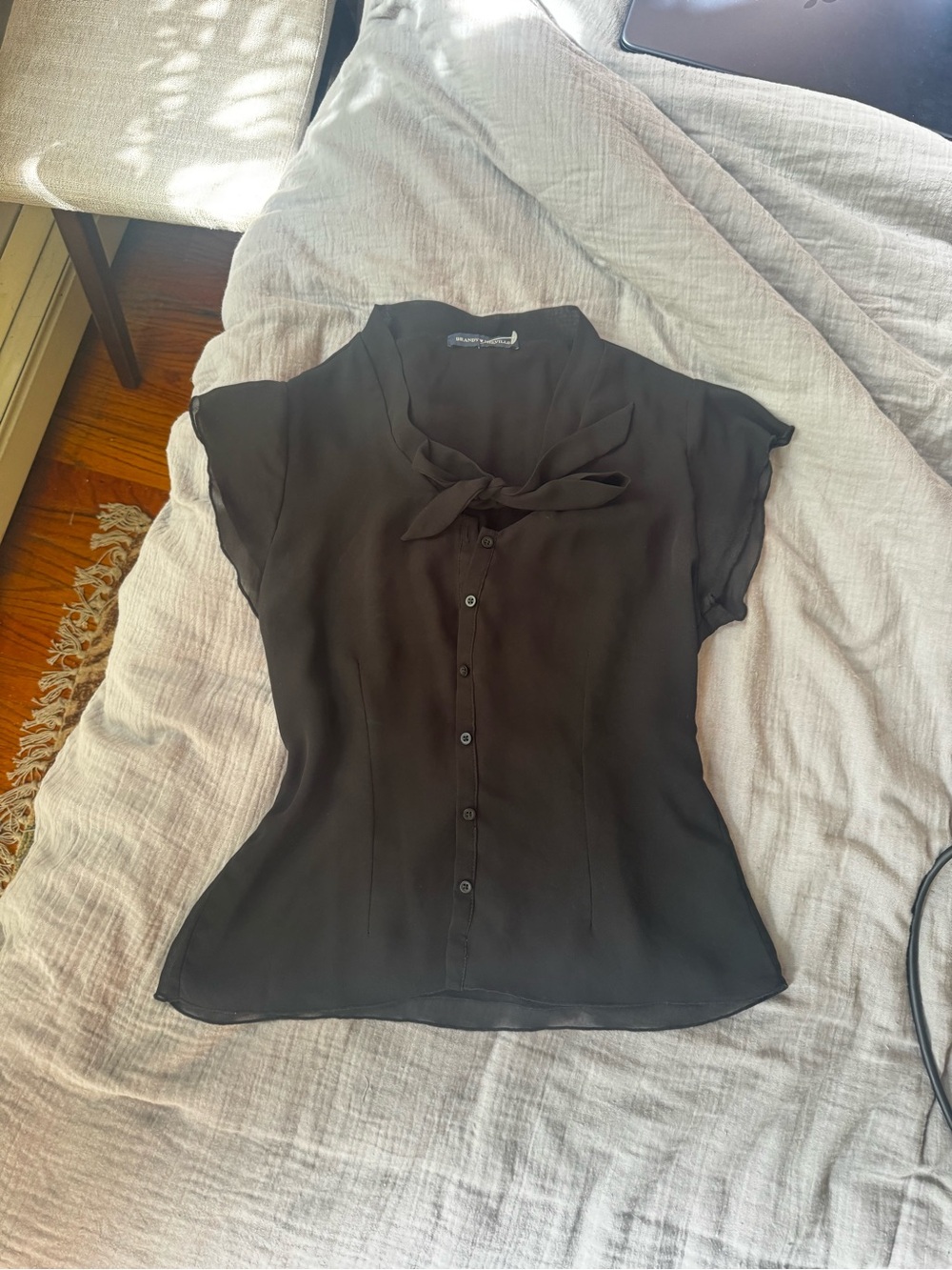 Brandy Melville Black Tie-Neck Cap Sleeve Blouse